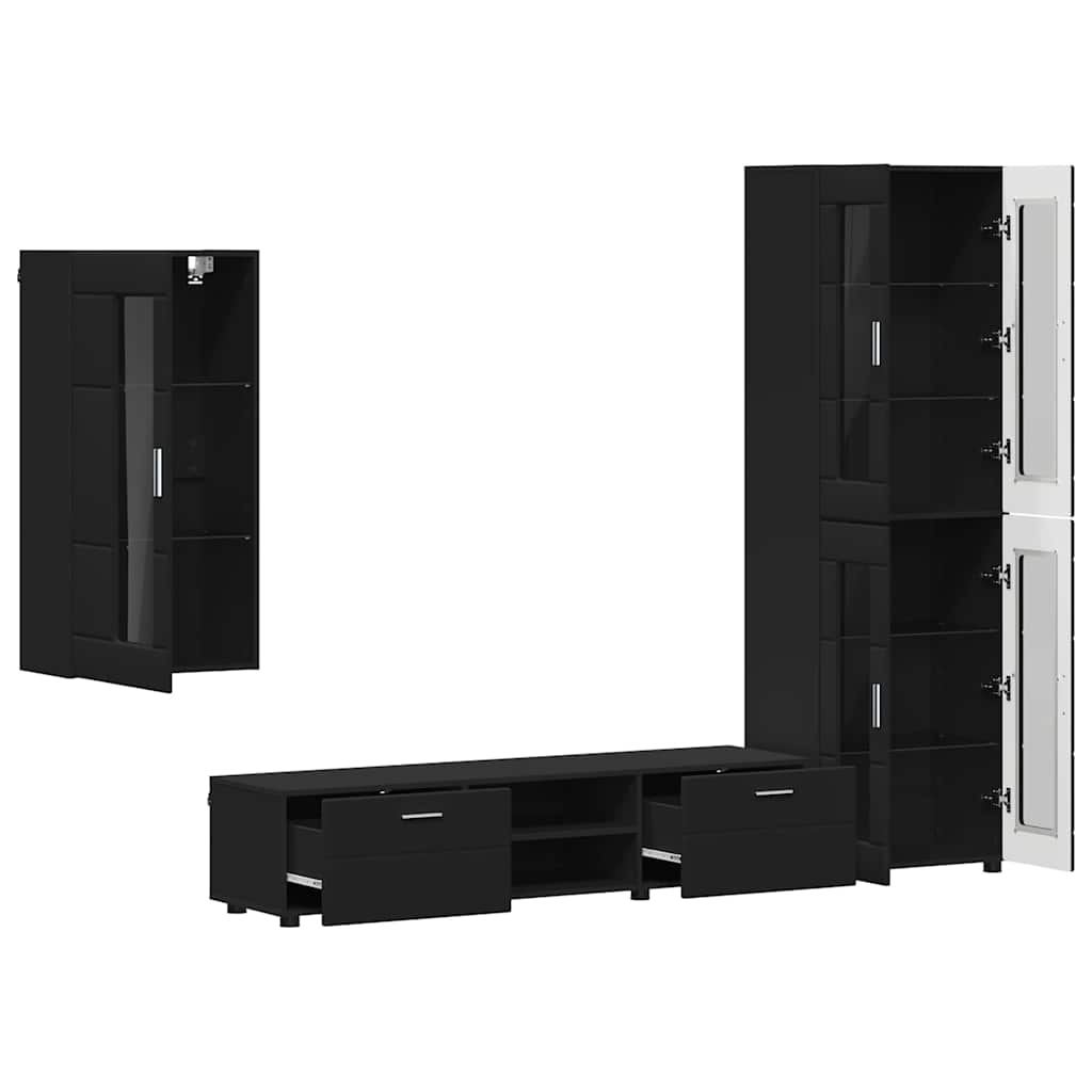 Set TV komoda s ladicama FLORIN 3 pcs Crna Konstruirano drvo