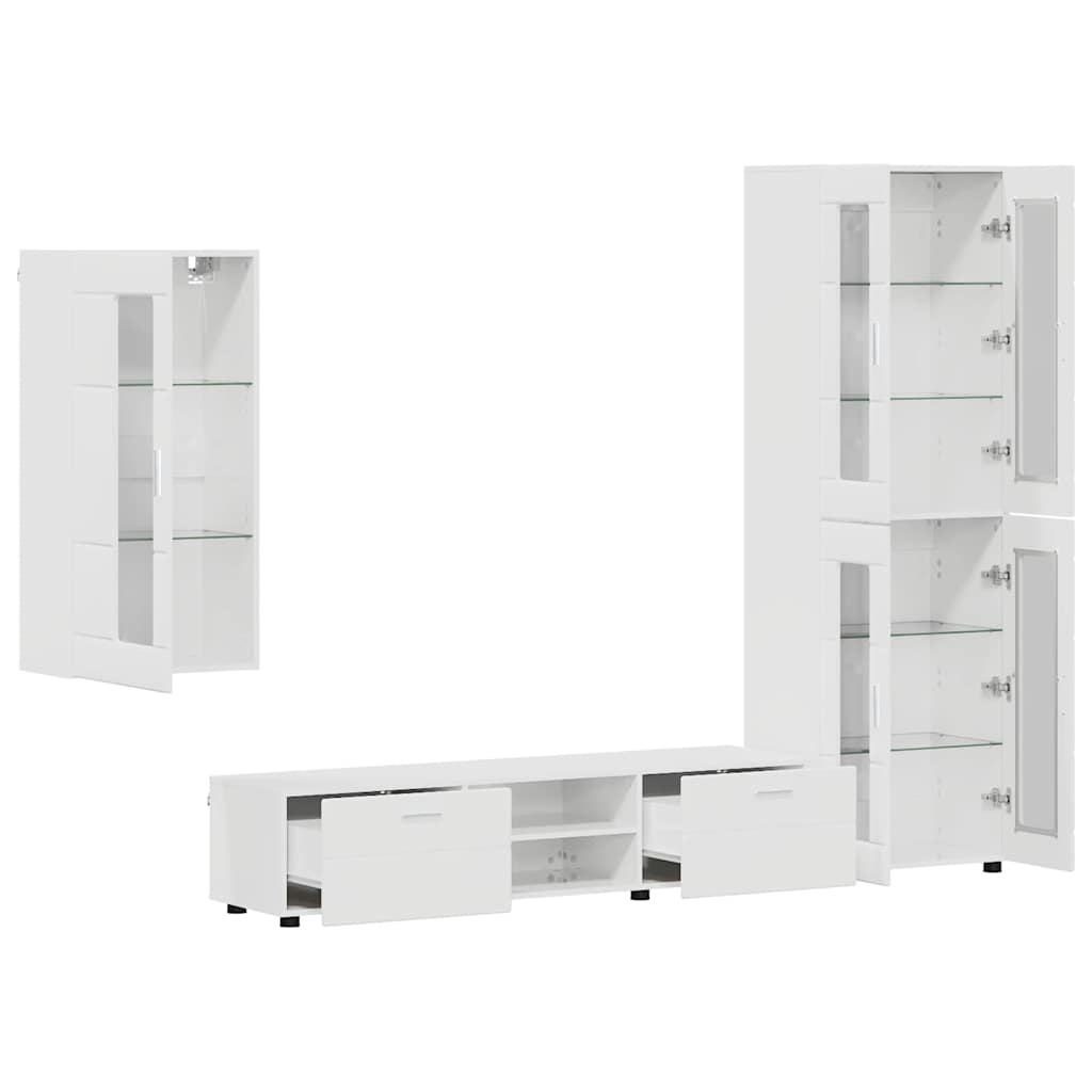 Set TV komoda FLORIN 3 pcs Visoki sjaj bijela Konstruirano drvo