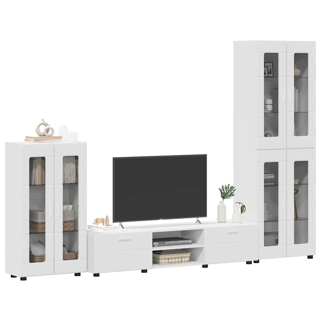 Set TV komoda s ladicama FLORIN 3 pcs Bijelo Konstruirano drvo