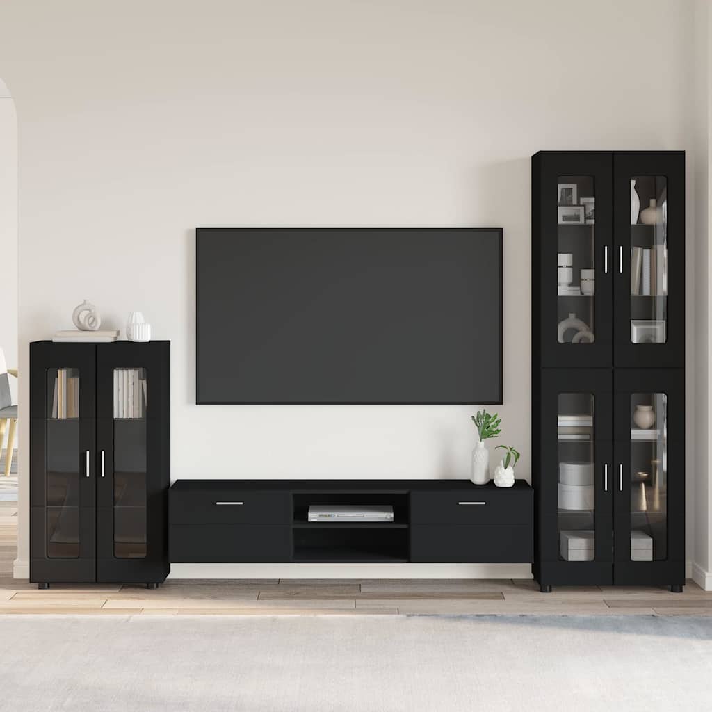 Set TV komoda s ladicama FLORIN 3 pcs Crna Konstruirano drvo