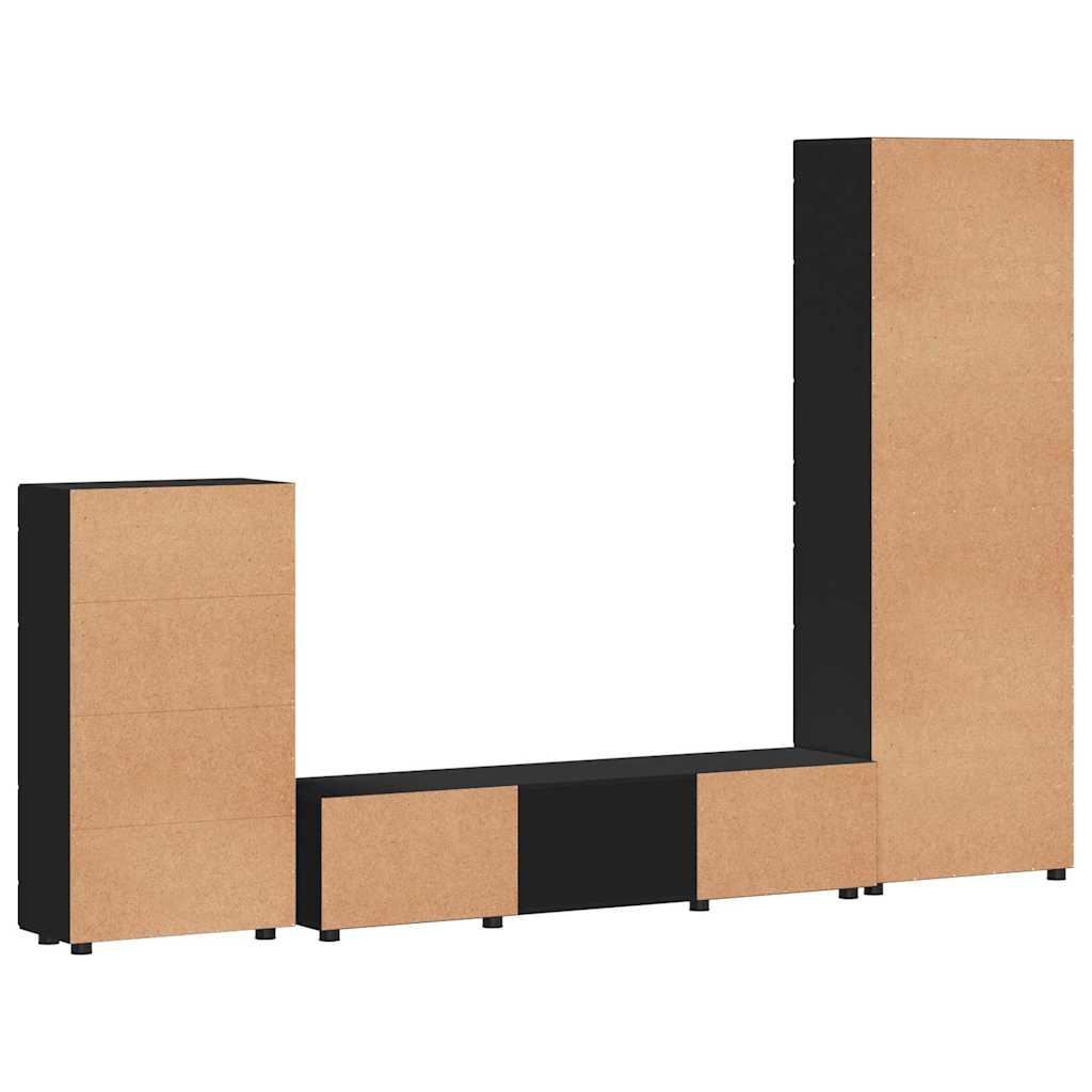 Set TV komoda s ladicama FLORIN 3 pcs Crna Konstruirano drvo