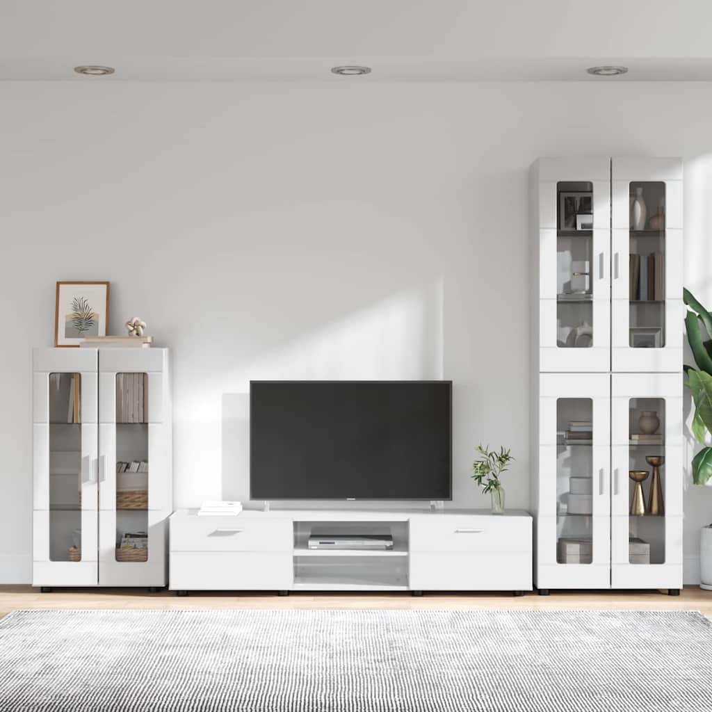 Set TV komoda FLORIN 3 pcs Visoki sjaj bijela Konstruirano drvo