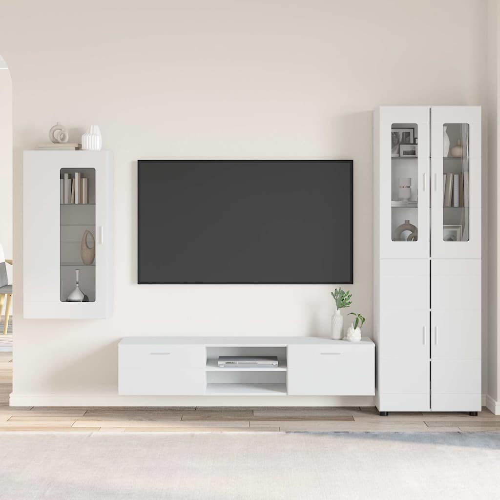 Set TV komoda s ladicama FLORIN 3 pcs Bijelo Konstruirano drvo