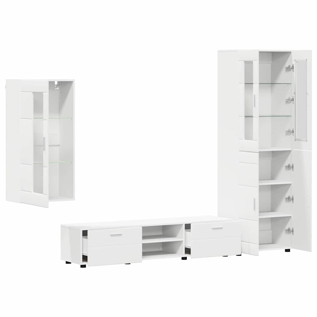 Set TV komoda s ladicama FLORIN 3 pcs Bijelo Konstruirano drvo