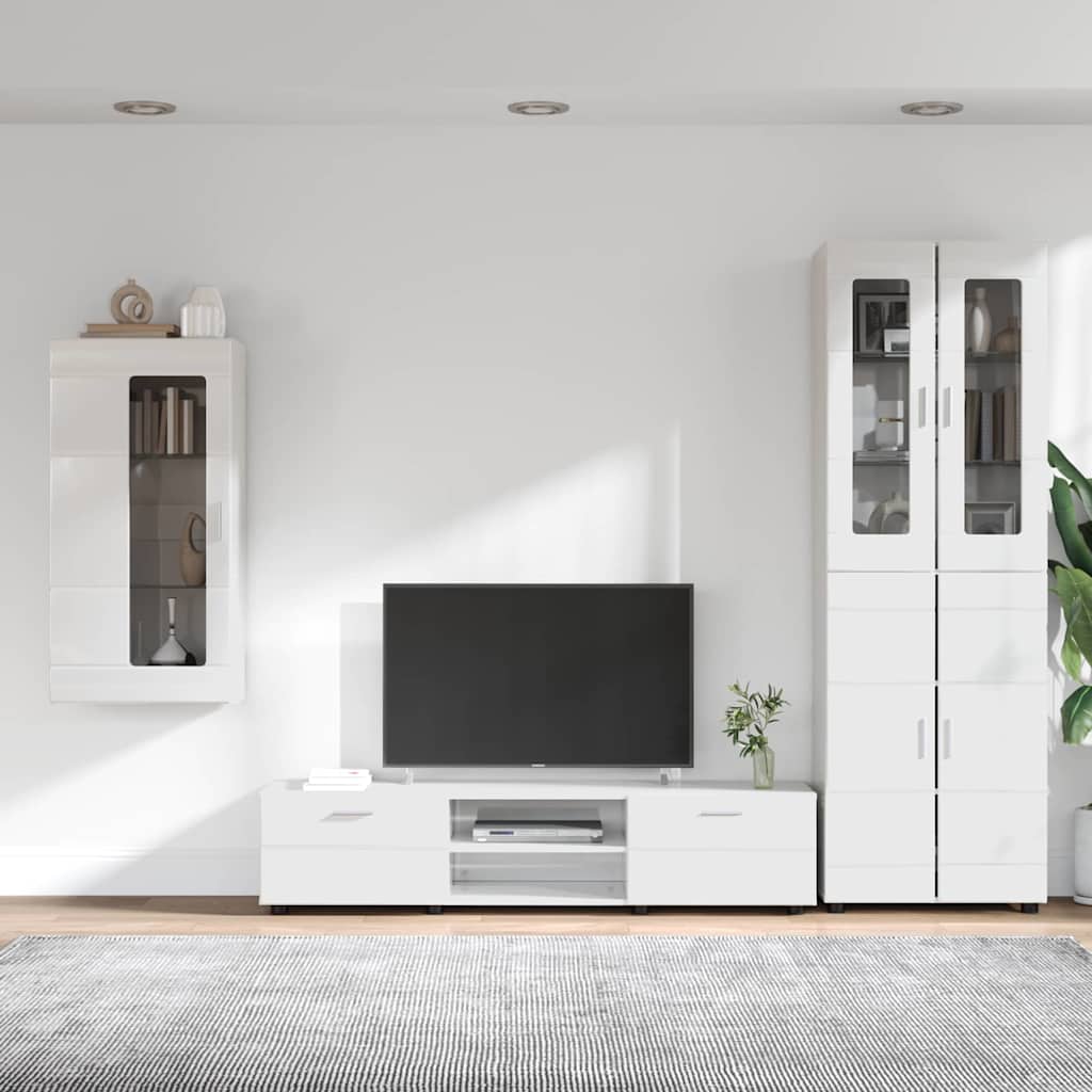 Set TV komoda FLORIN 3 pcs Visoki sjaj bijela Konstruirano drvo