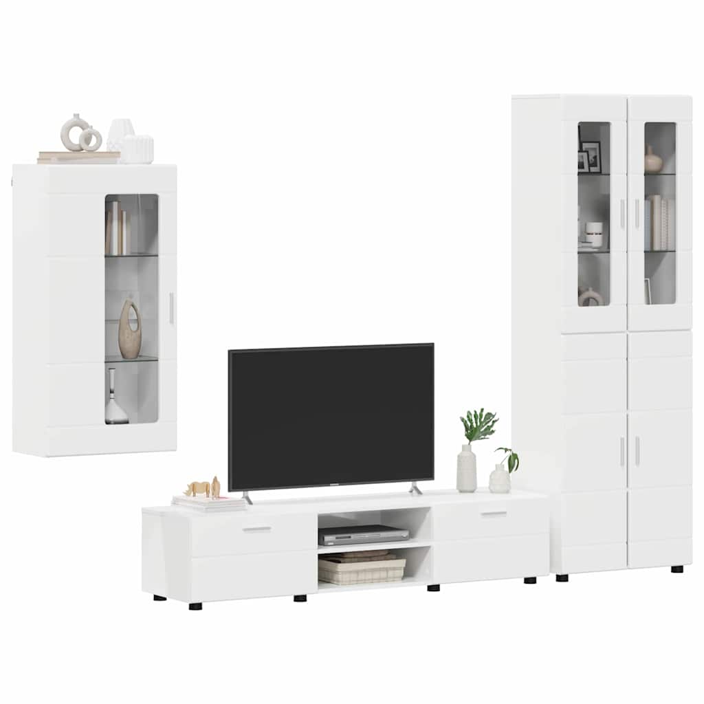 Set TV komoda FLORIN 3 pcs Visoki sjaj bijela Konstruirano drvo