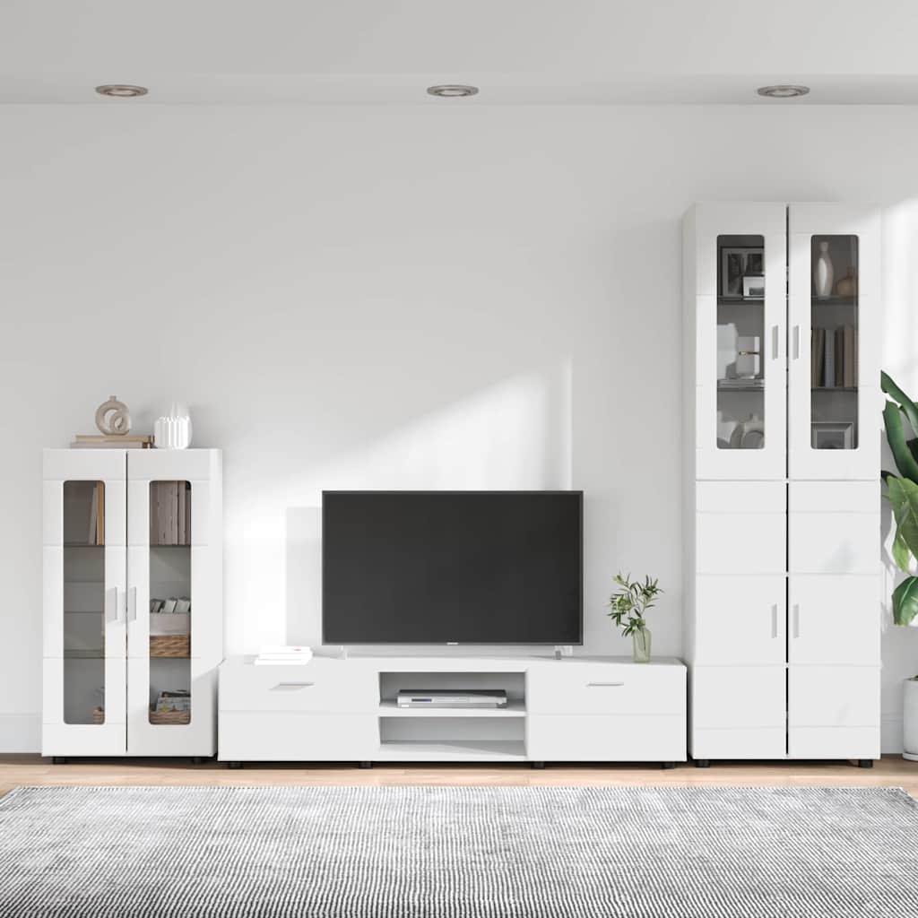Set TV komoda s ladicama FLORIN 3 pcs Bijelo Konstruirano drvo