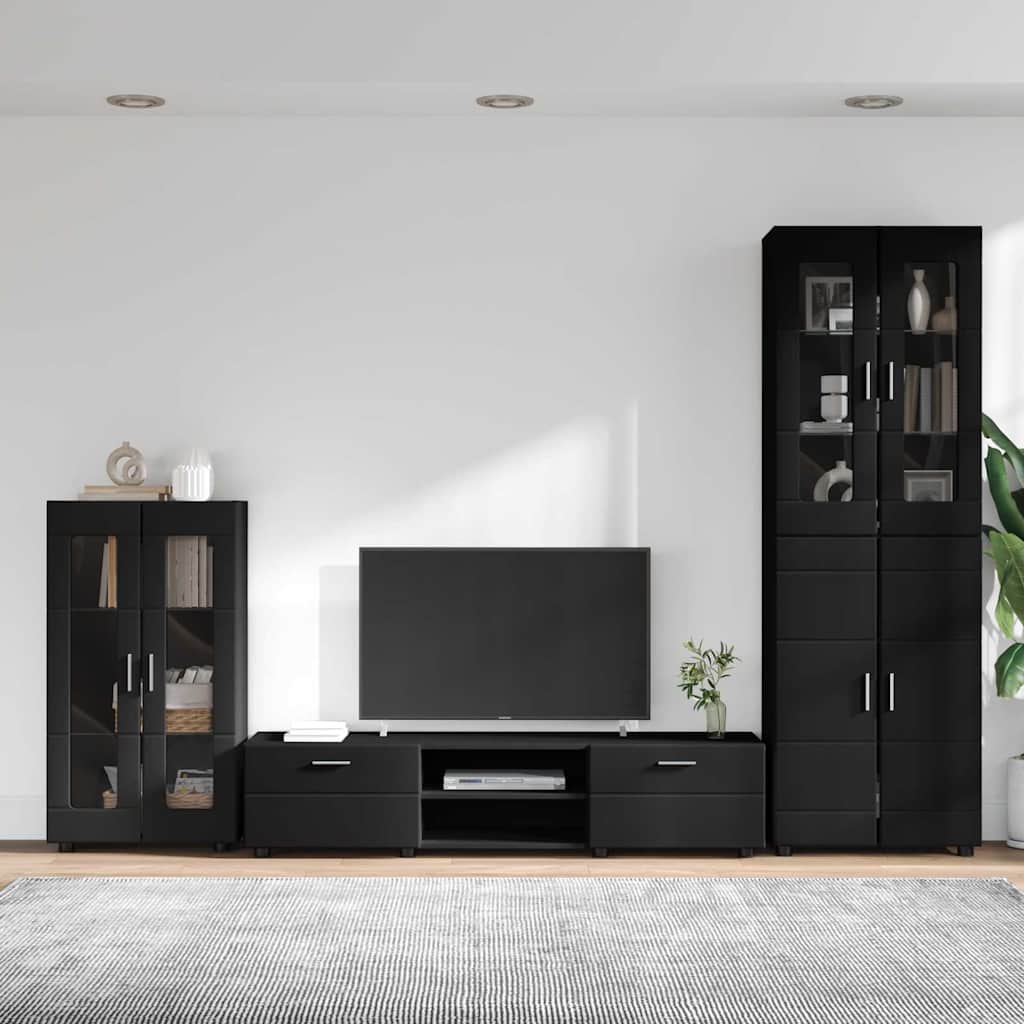 Set TV komoda s ladicama FLORIN 3 pcs Crna Konstruirano drvo