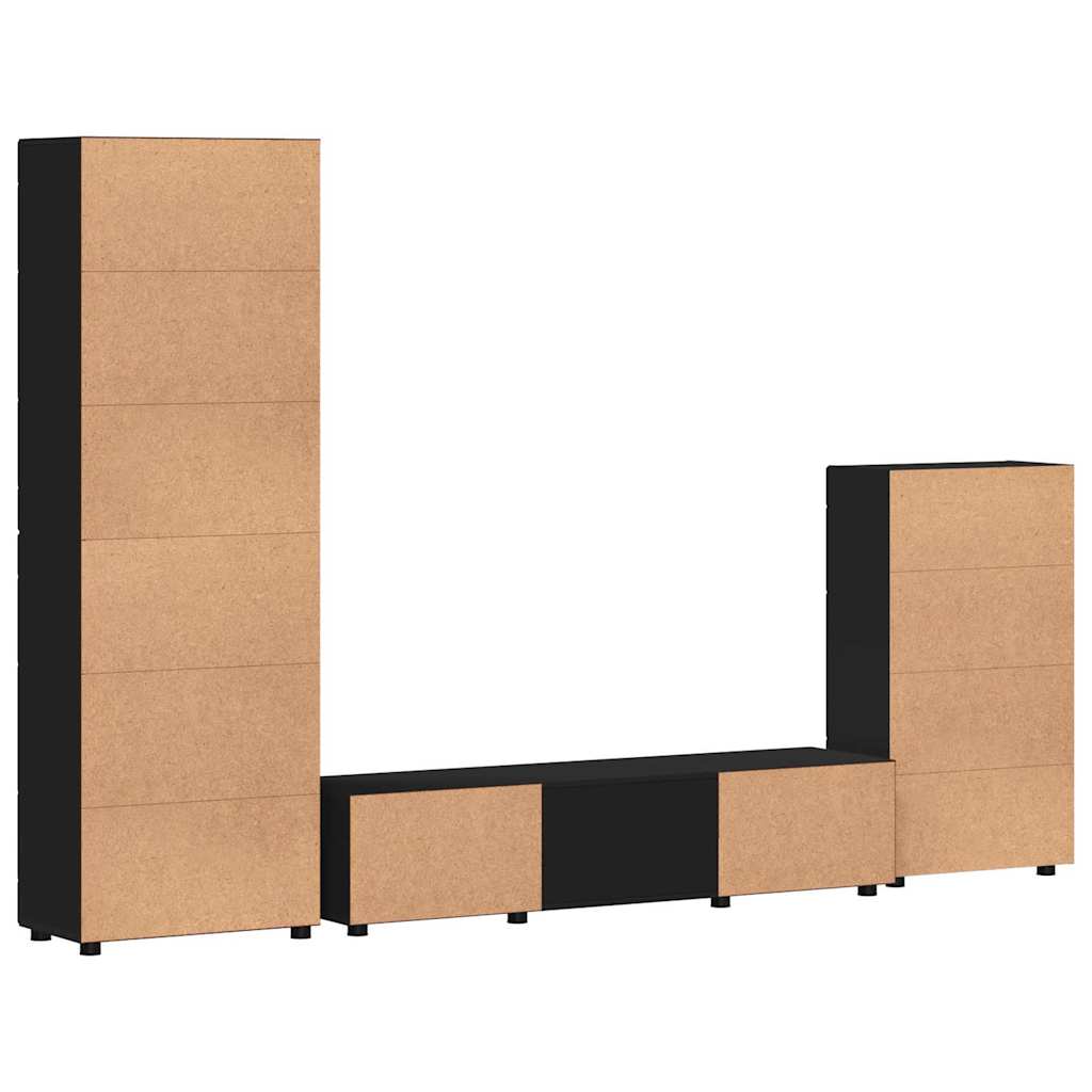 Set TV komoda s ladicama FLORIN 3 pcs Crna Konstruirano drvo