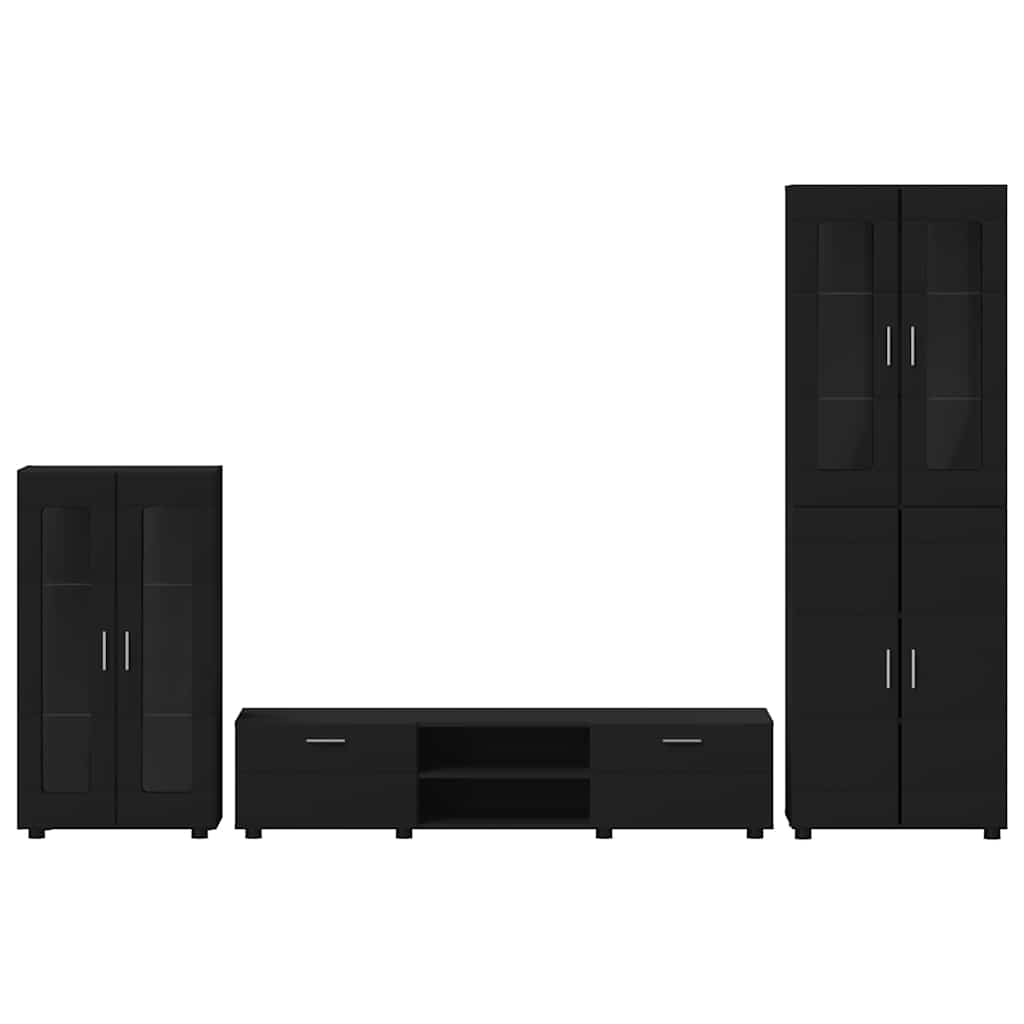 Set TV komoda s ladicama FLORIN 3 pcs Crna Konstruirano drvo