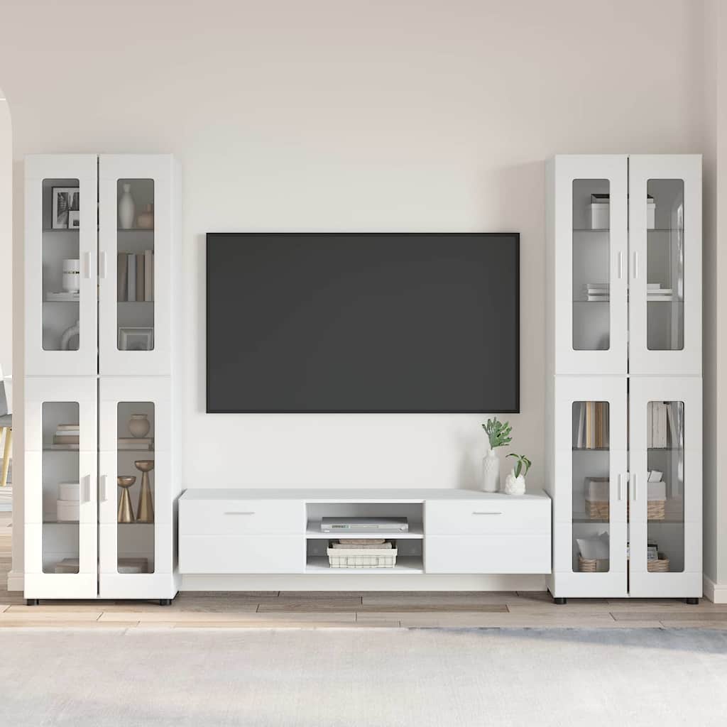 Set TV komoda s ladicama FLORIN 3 pcs Bijelo Konstruirano drvo