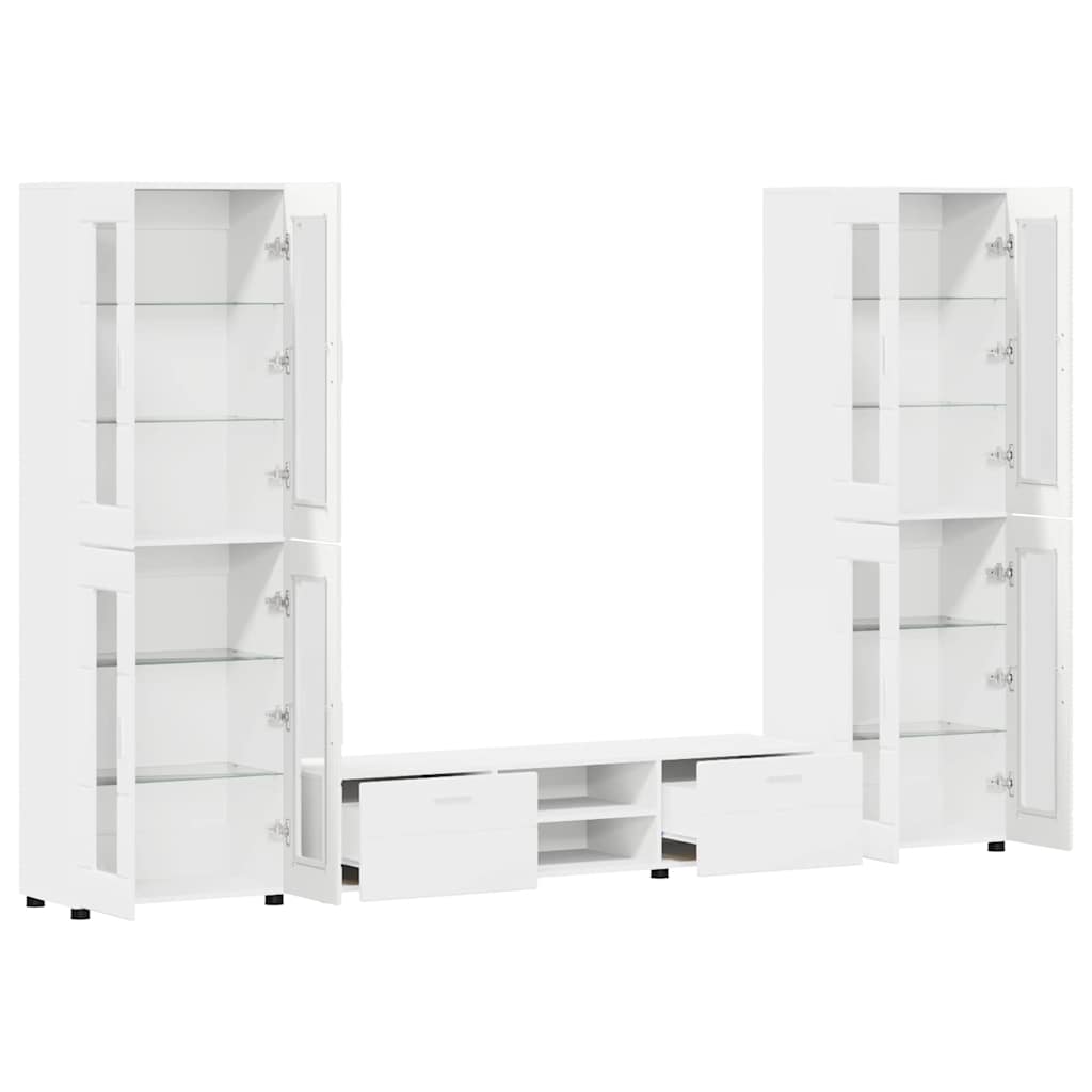Set TV komoda s ladicama FLORIN 3 pcs Bijelo Konstruirano drvo
