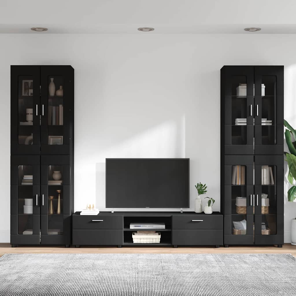 Set TV komoda s ladicama FLORIN 3 pcs Crna Konstruirano drvo
