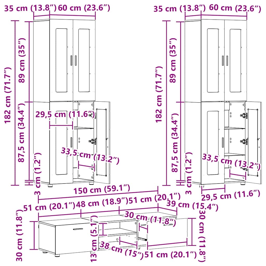 Set TV komoda FLORIN 3 pcs Sonoma hrast Konstruirano drvo