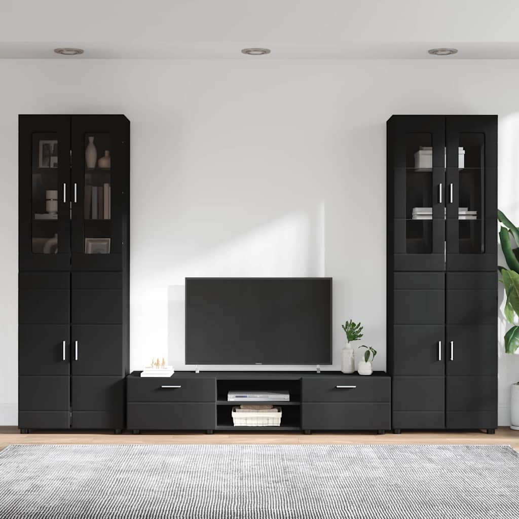 Set TV komoda s ladicama FLORIN 3 pcs Crna Konstruirano drvo
