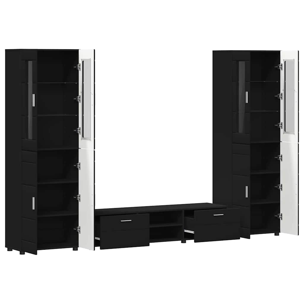 Set TV komoda s ladicama FLORIN 3 pcs Crna Konstruirano drvo