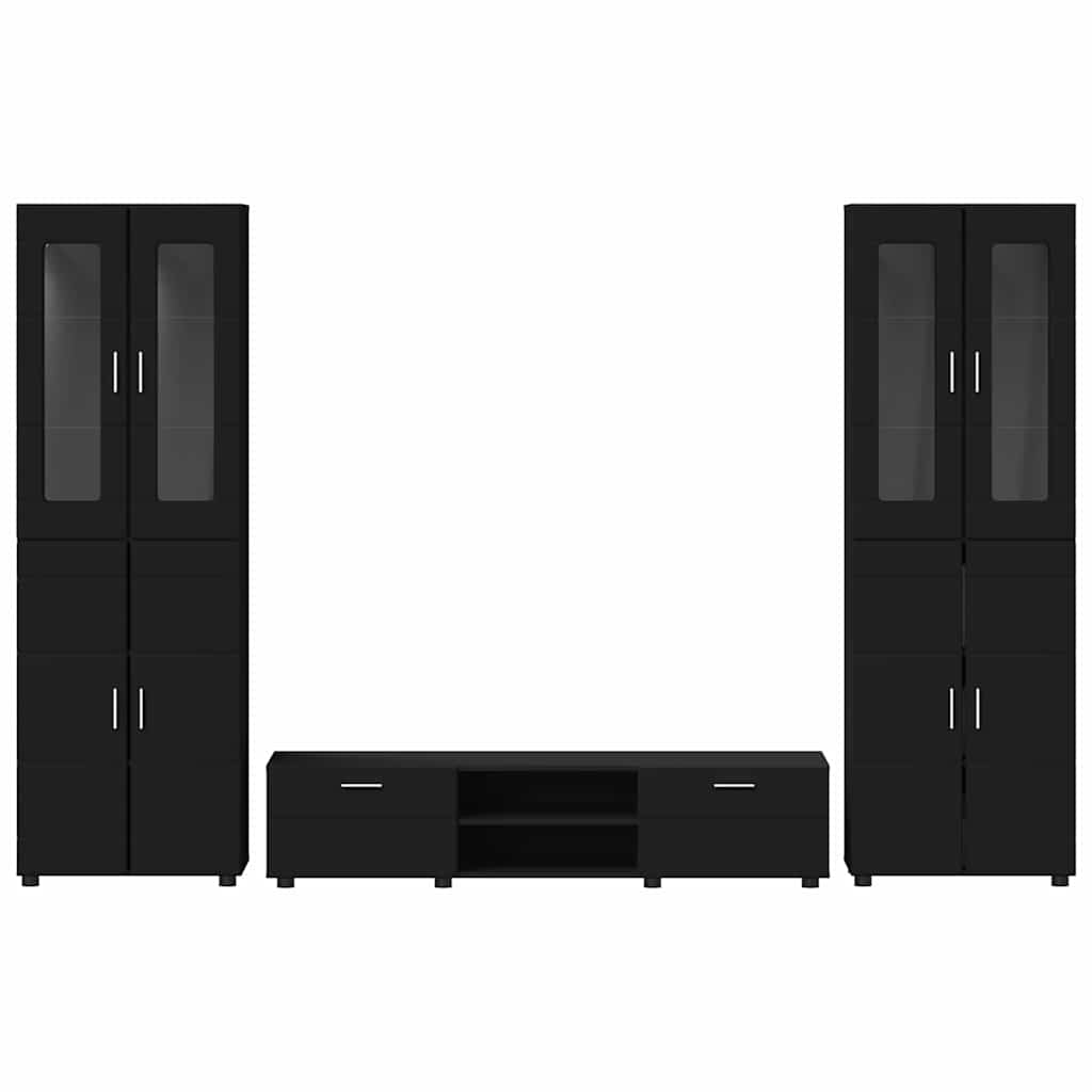 Set TV komoda s ladicama FLORIN 3 pcs Crna Konstruirano drvo