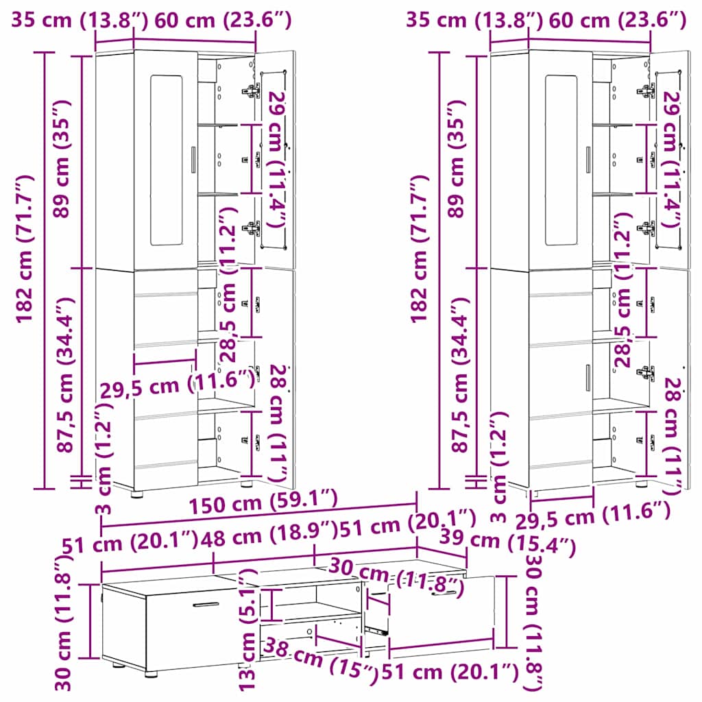 Set TV komoda FLORIN 3 pcs Sonoma hrast Konstruirano drvo