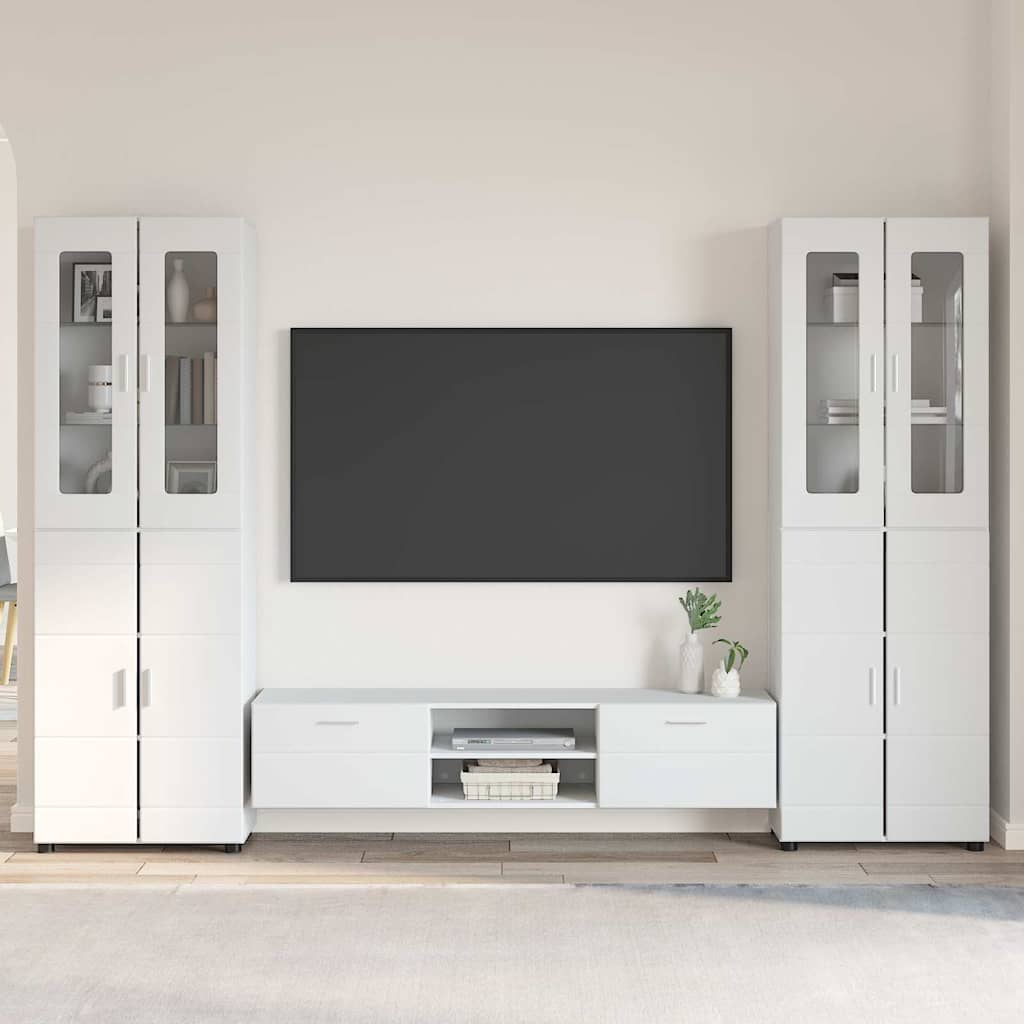 Set TV komoda FLORIN 3 pcs Visoki sjaj bijela Konstruirano drvo