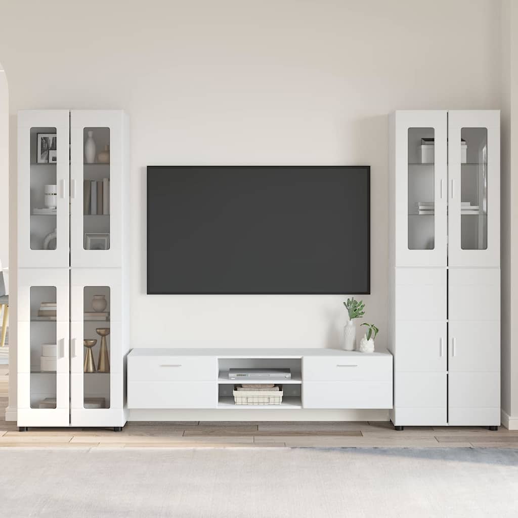Set TV komoda s ladicama FLORIN 3 pcs Bijelo Konstruirano drvo