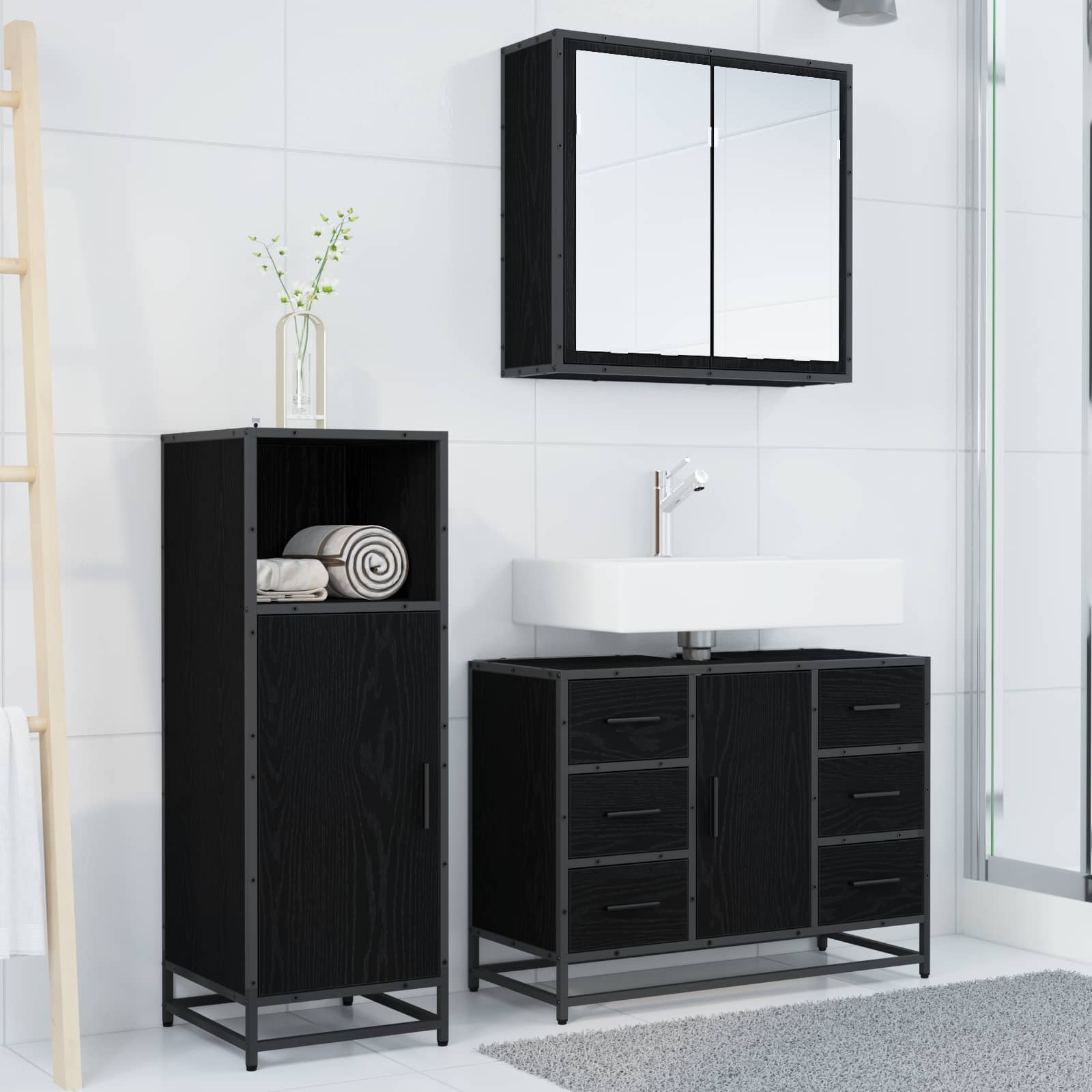 Set namještaja za kupaonicu 3 pcs Crni hrast Konstruirano drvo