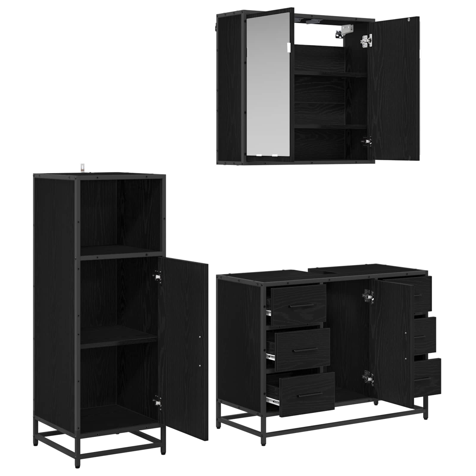 Set namještaja za kupaonicu 3 pcs Crni hrast Konstruirano drvo
