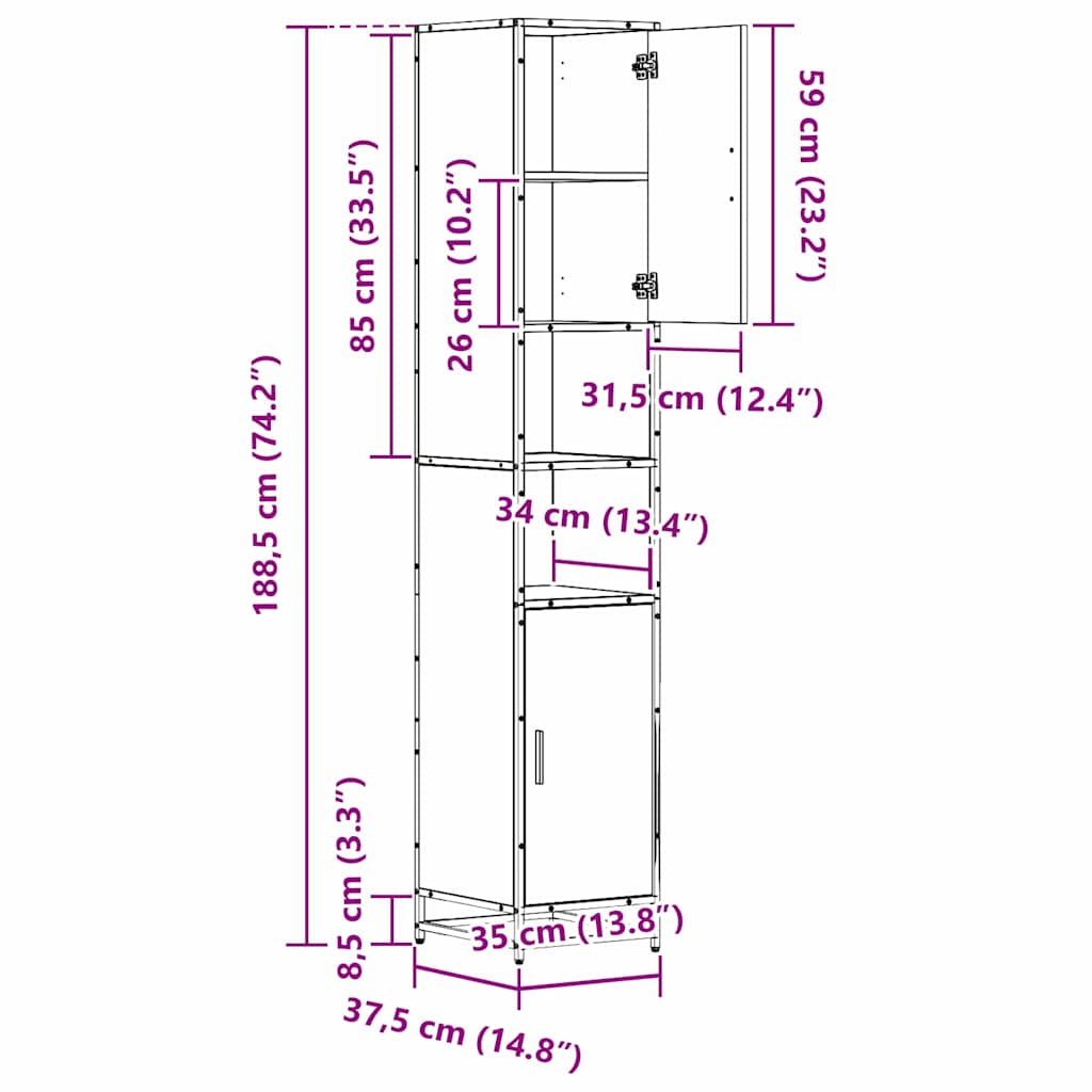Set namještaja za kupaonicu Crni hrast 35 x 37,5 x 188,5 cm