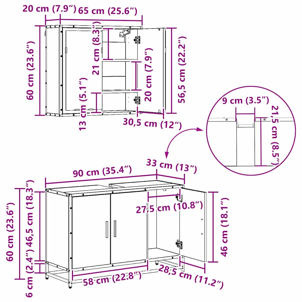 Set namještaja za kupaonicu 4 pcs Crni hrast Konstruirano drvo
