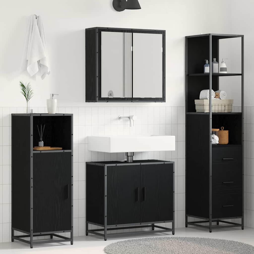 Set namještaja za kupaonicu 3 pcs Crni hrast Konstruirano drvo