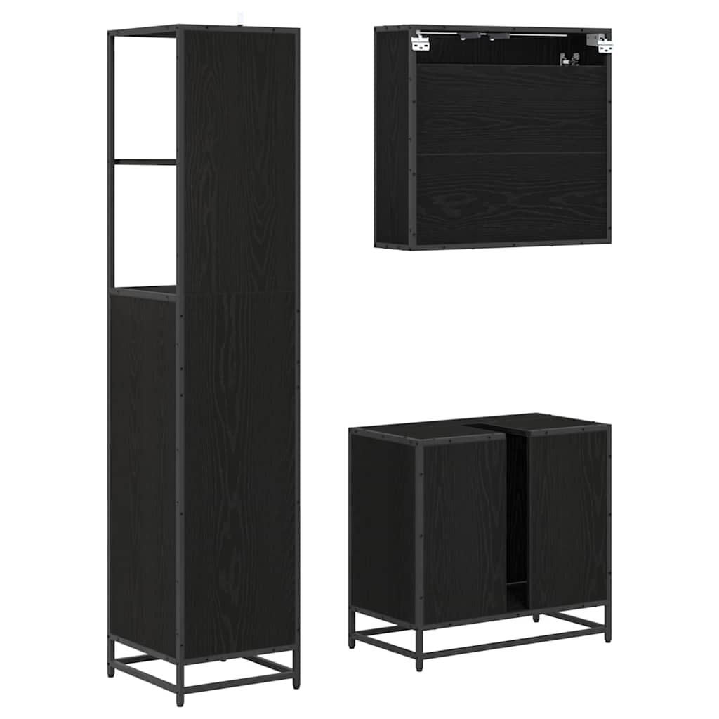 Set namještaja za kupaonicu 3 pcs Crni hrast Konstruirano drvo
