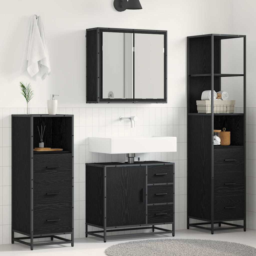Set namještaja za kupaonicu 4 pcs Crni hrast Konstruirano drvo