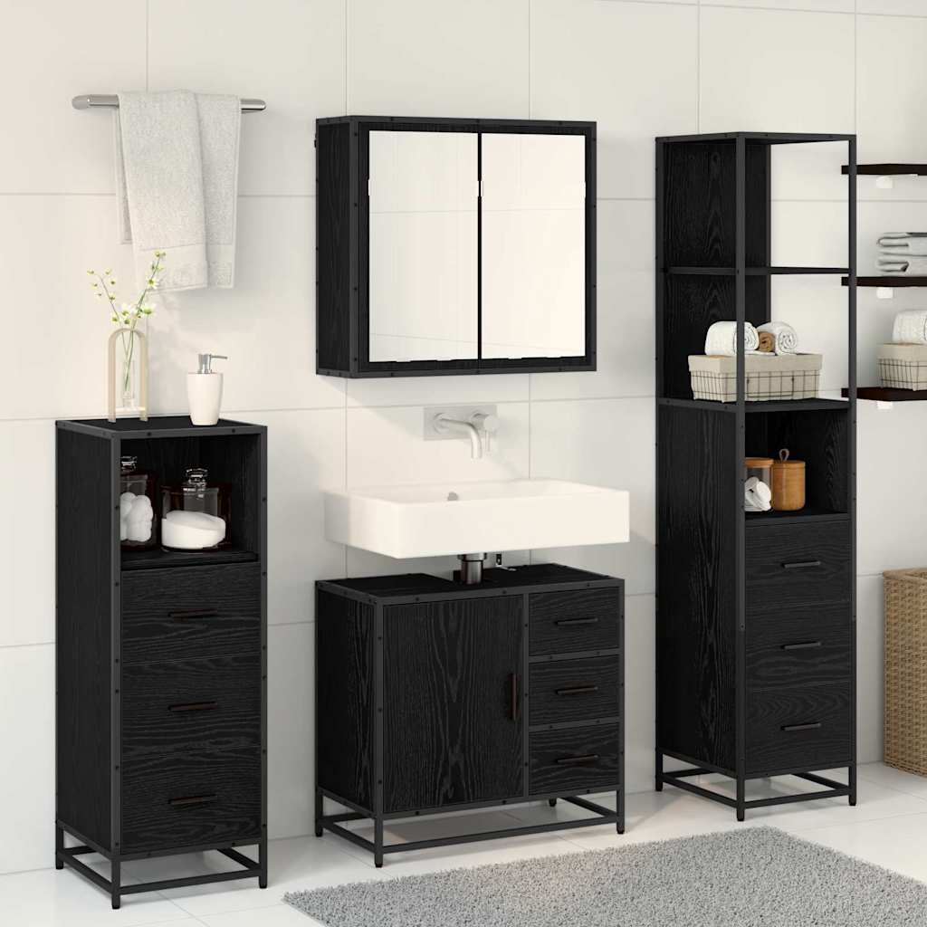 Set namještaja za kupaonicu 4 pcs Crni hrast Konstruirano drvo