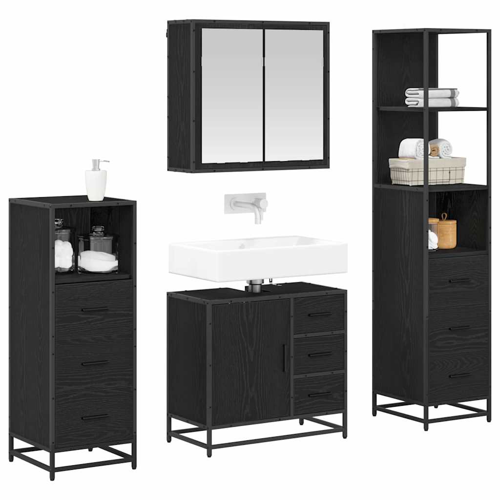 Set namještaja za kupaonicu 4 pcs Crni hrast Konstruirano drvo