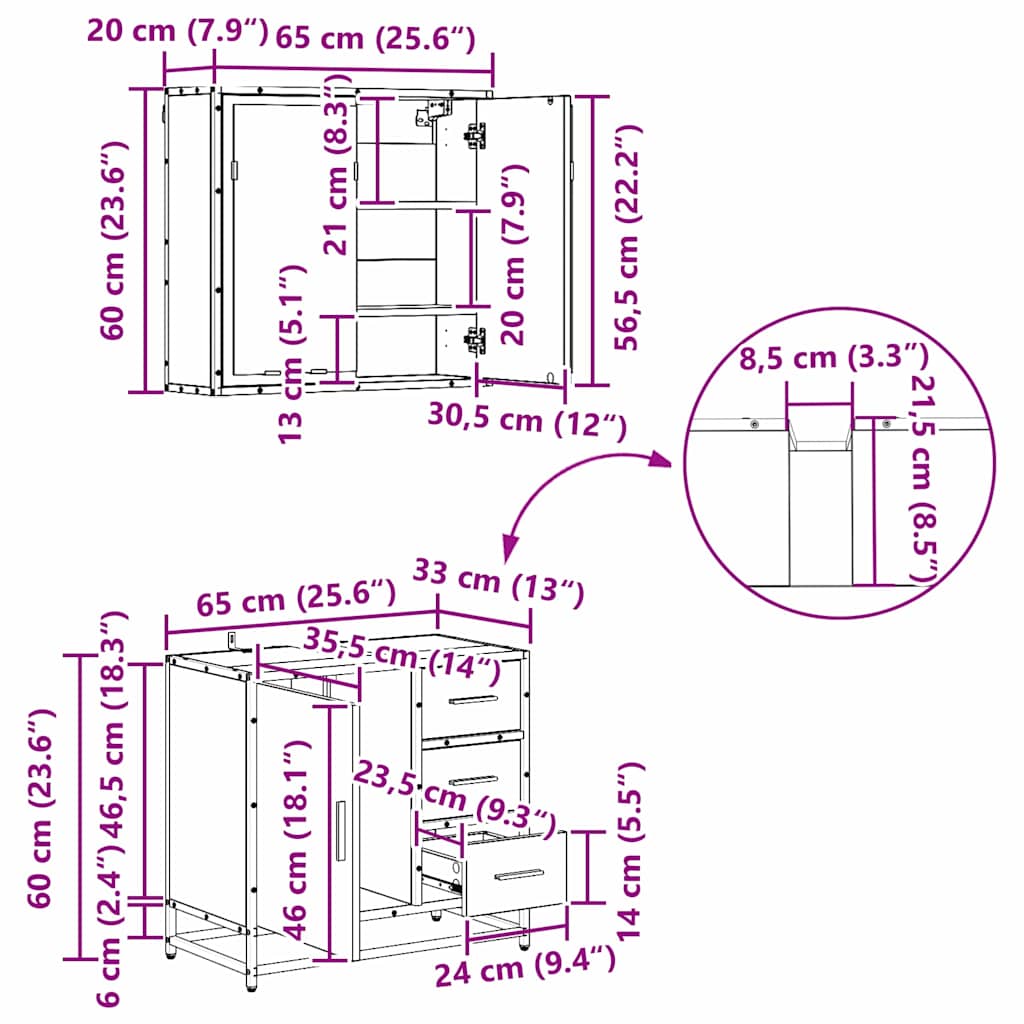 Set namještaja za kupaonicu 4 pcs Crni hrast Konstruirano drvo
