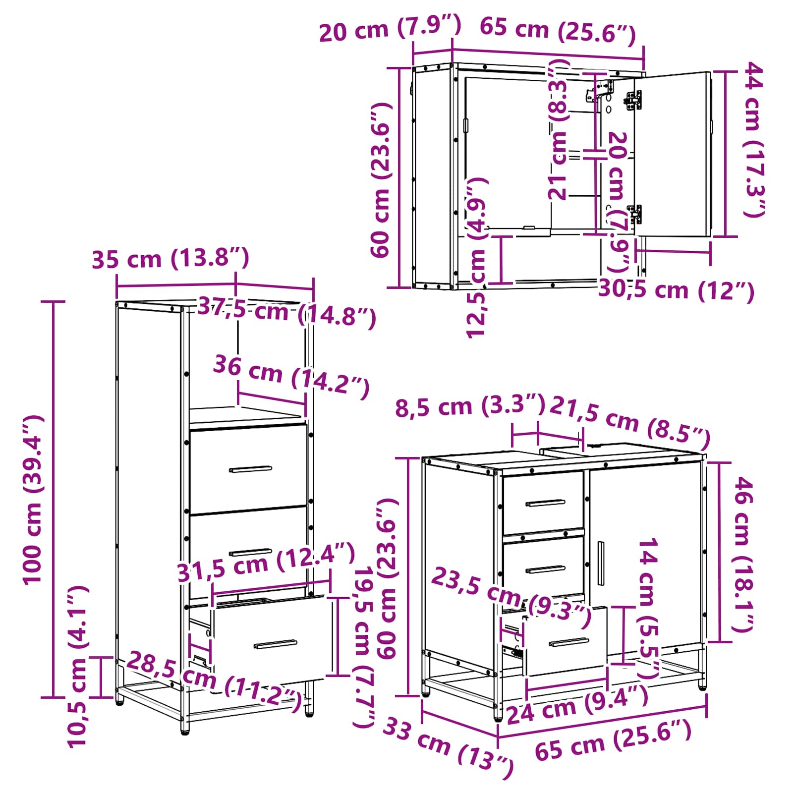 Set namještaja za kupaonicu 3 pcs Crni hrast Konstruirano drvo