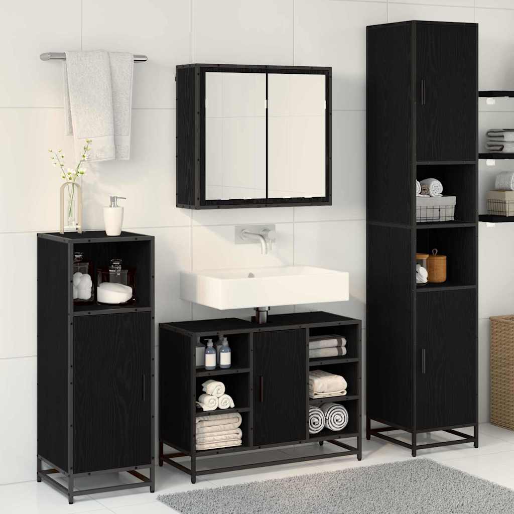 Set namještaja za kupaonicu 4 pcs Crni hrast Konstruirano drvo
