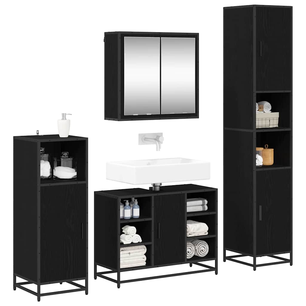 Set namještaja za kupaonicu 4 pcs Crni hrast Konstruirano drvo