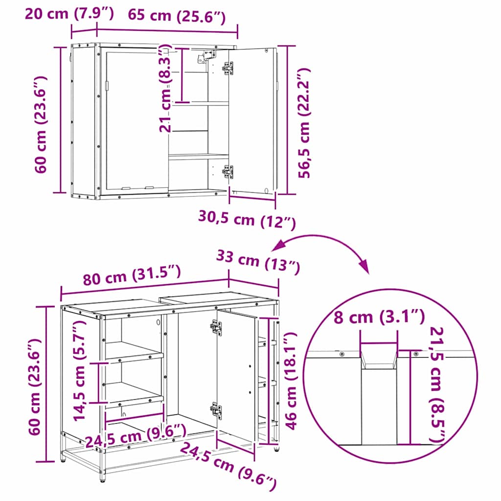 Set namještaja za kupaonicu 4 pcs Crni hrast Konstruirano drvo