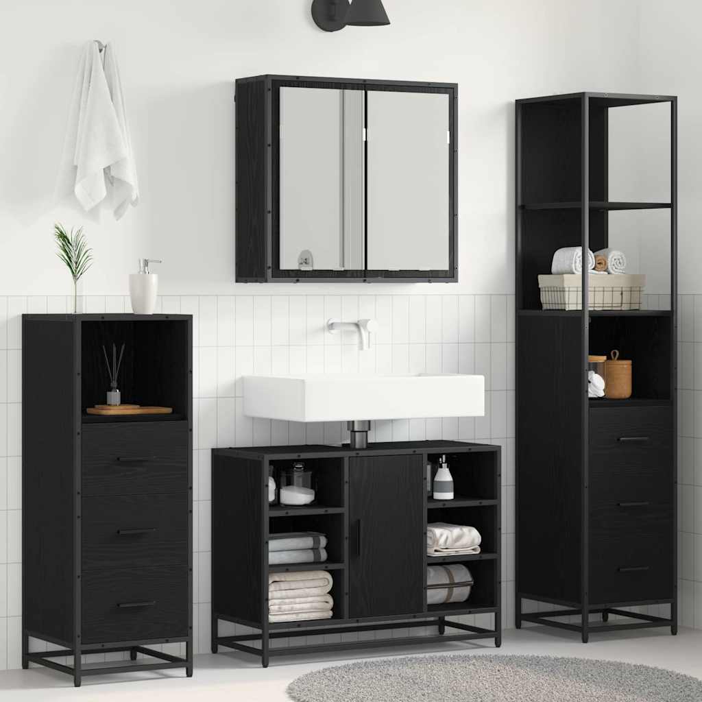 Set namještaja za kupaonicu 4 pcs Crni hrast Konstruirano drvo