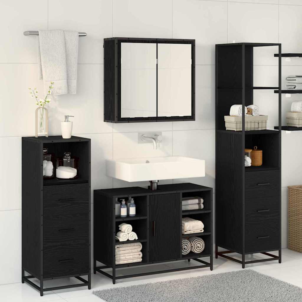 Set namještaja za kupaonicu 4 pcs Crni hrast Konstruirano drvo