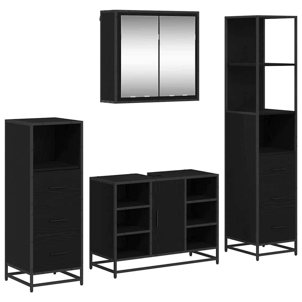 Set namještaja za kupaonicu 4 pcs Crni hrast Konstruirano drvo