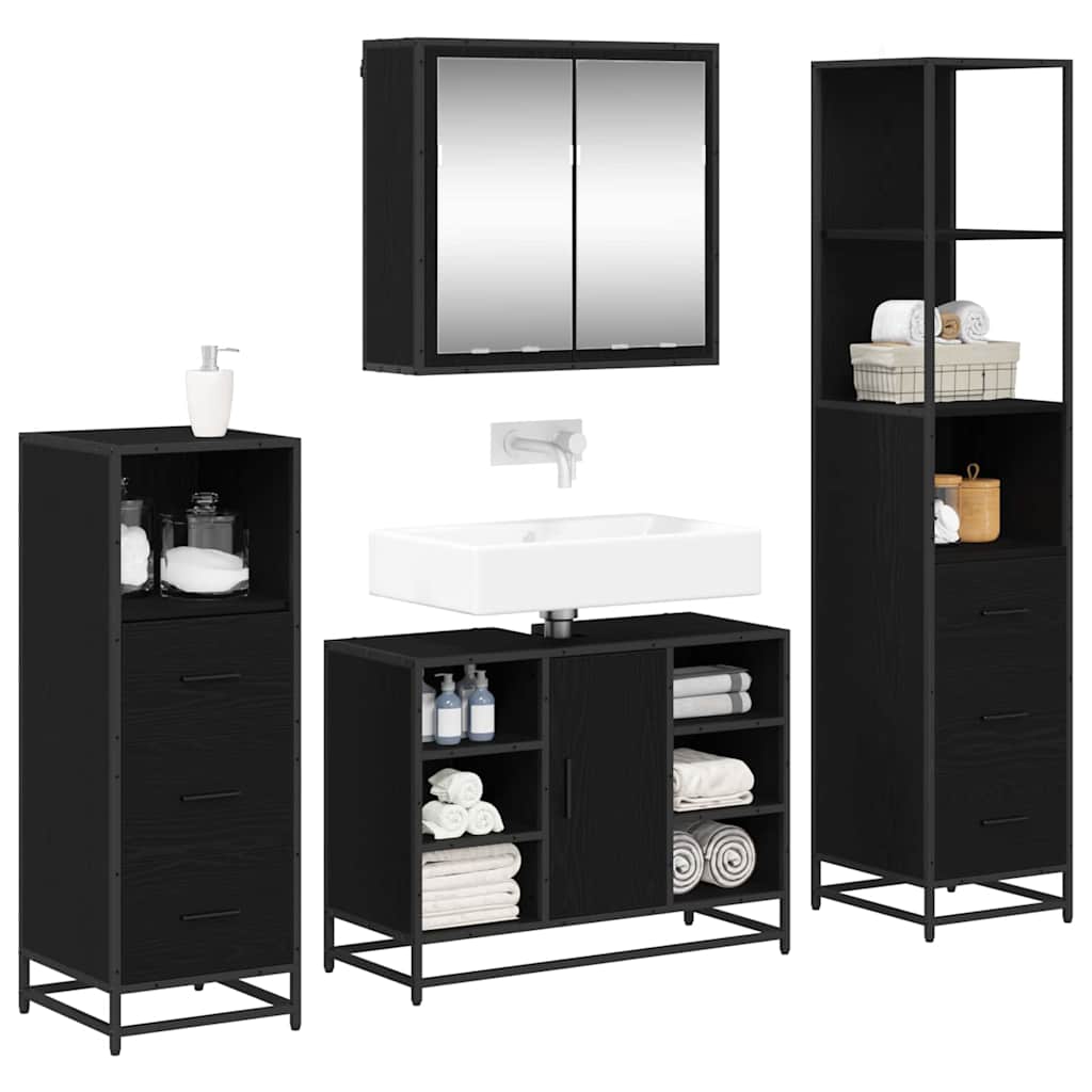 Set namještaja za kupaonicu 4 pcs Crni hrast Konstruirano drvo