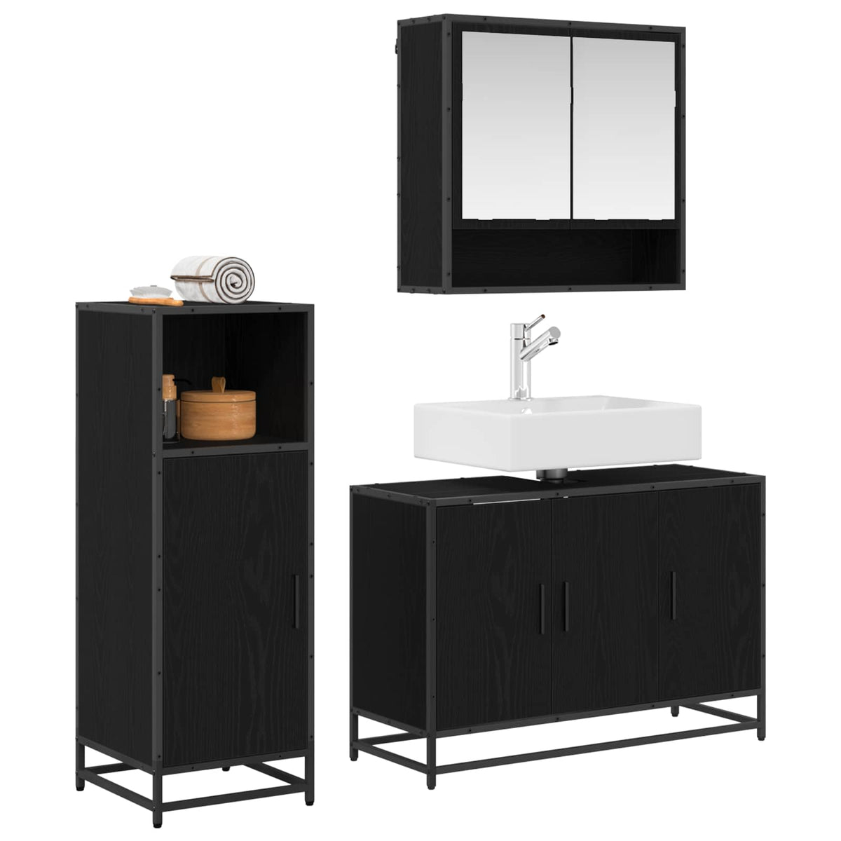 Set namještaja za kupaonicu 3 kom. Crni hrast 90 x 33 x 60 cm