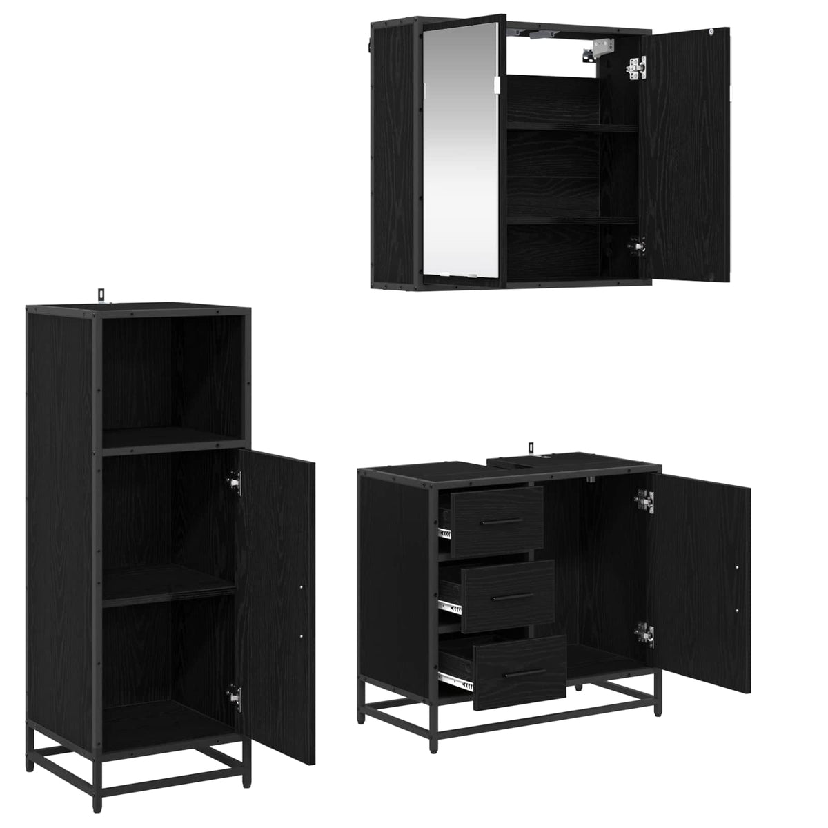 Set namještaja za kupaonicu 3 kom. Crni hrast 65 x 33 x 60 cm