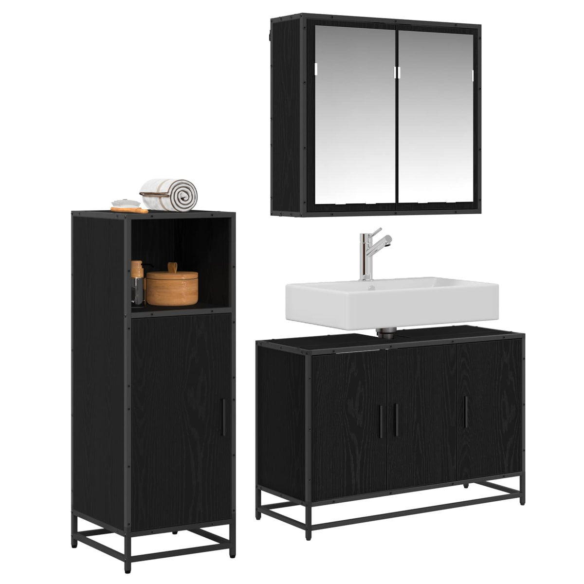 Set namještaja za kupaonicu 3 kom. Crni hrast 90 x 33 x 60 cm
