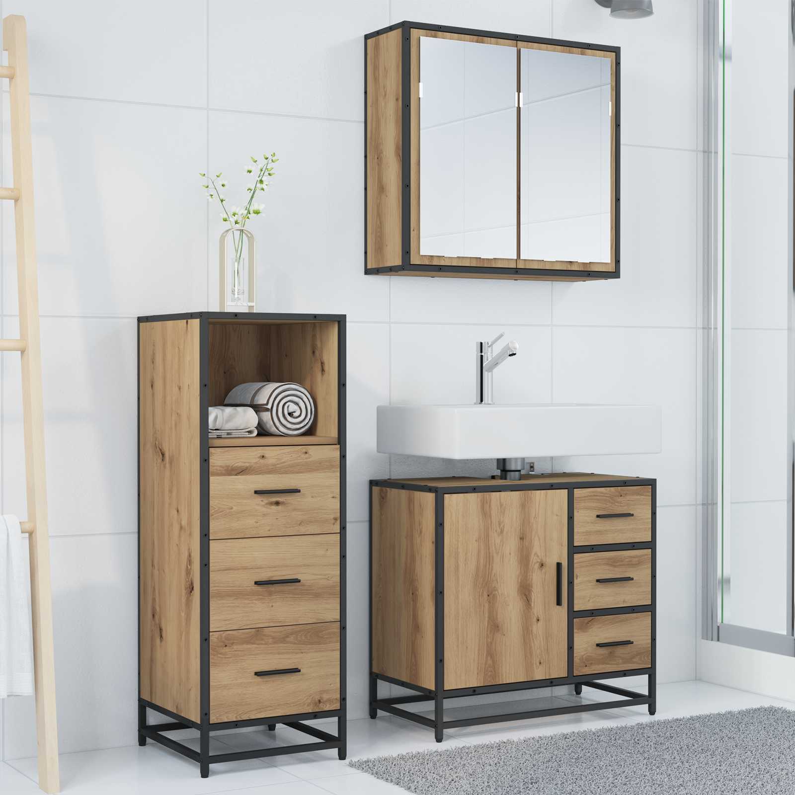 Set namještaja za kupaonicu s ladicama 3 pcs Umjetnički hrast