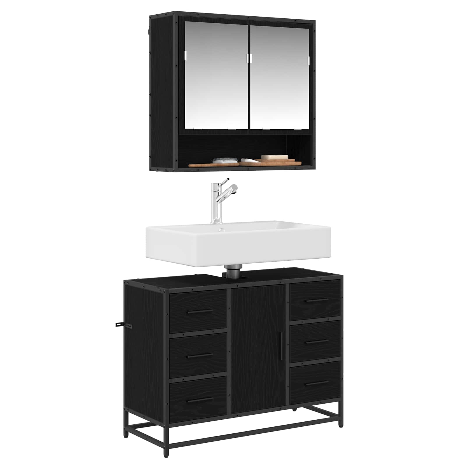 Set namještaja za kupaonicu 2 pcs Crni hrast Konstruirano drvo