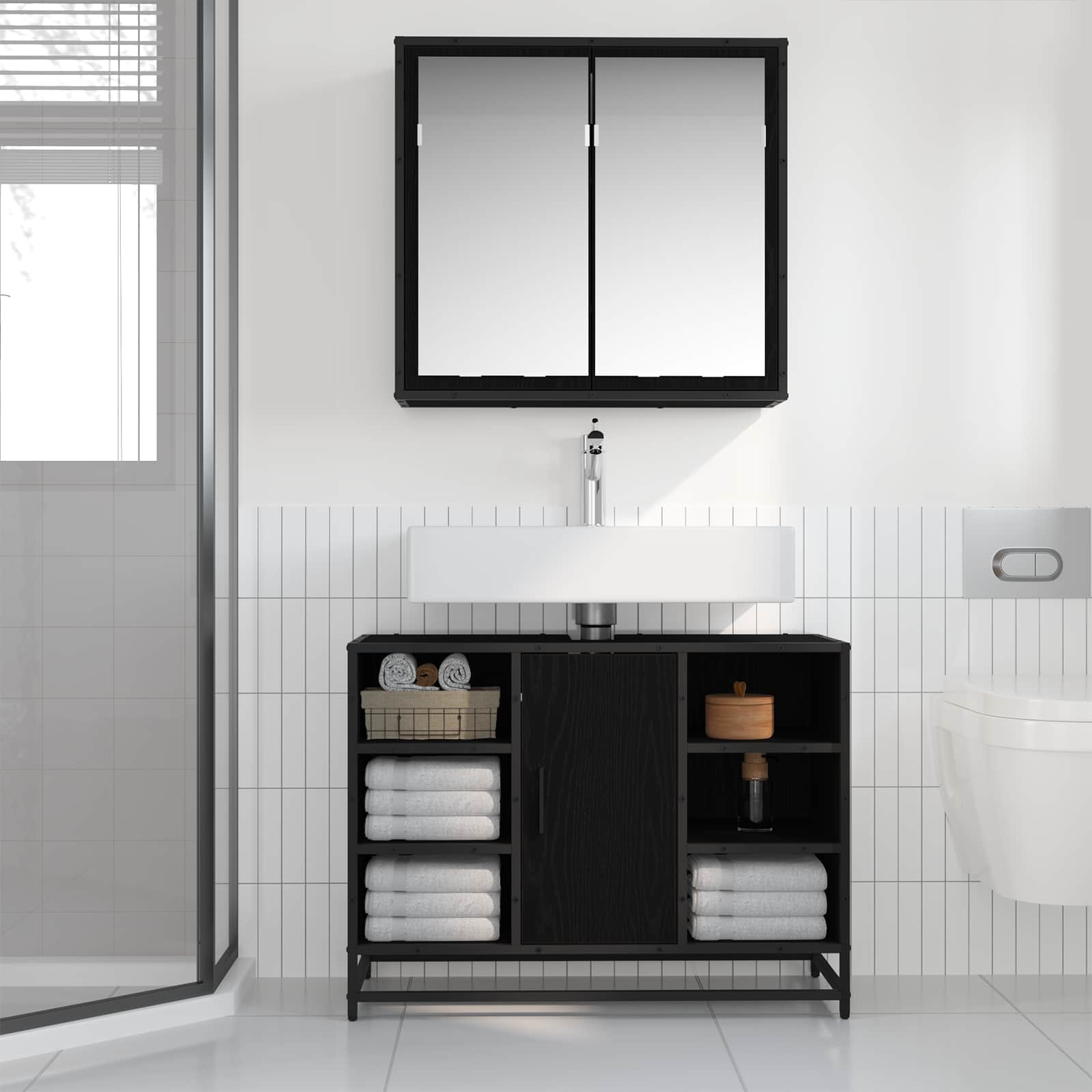 Set namještaja za kupaonicu 2 pcs Crni hrast Konstruirano drvo