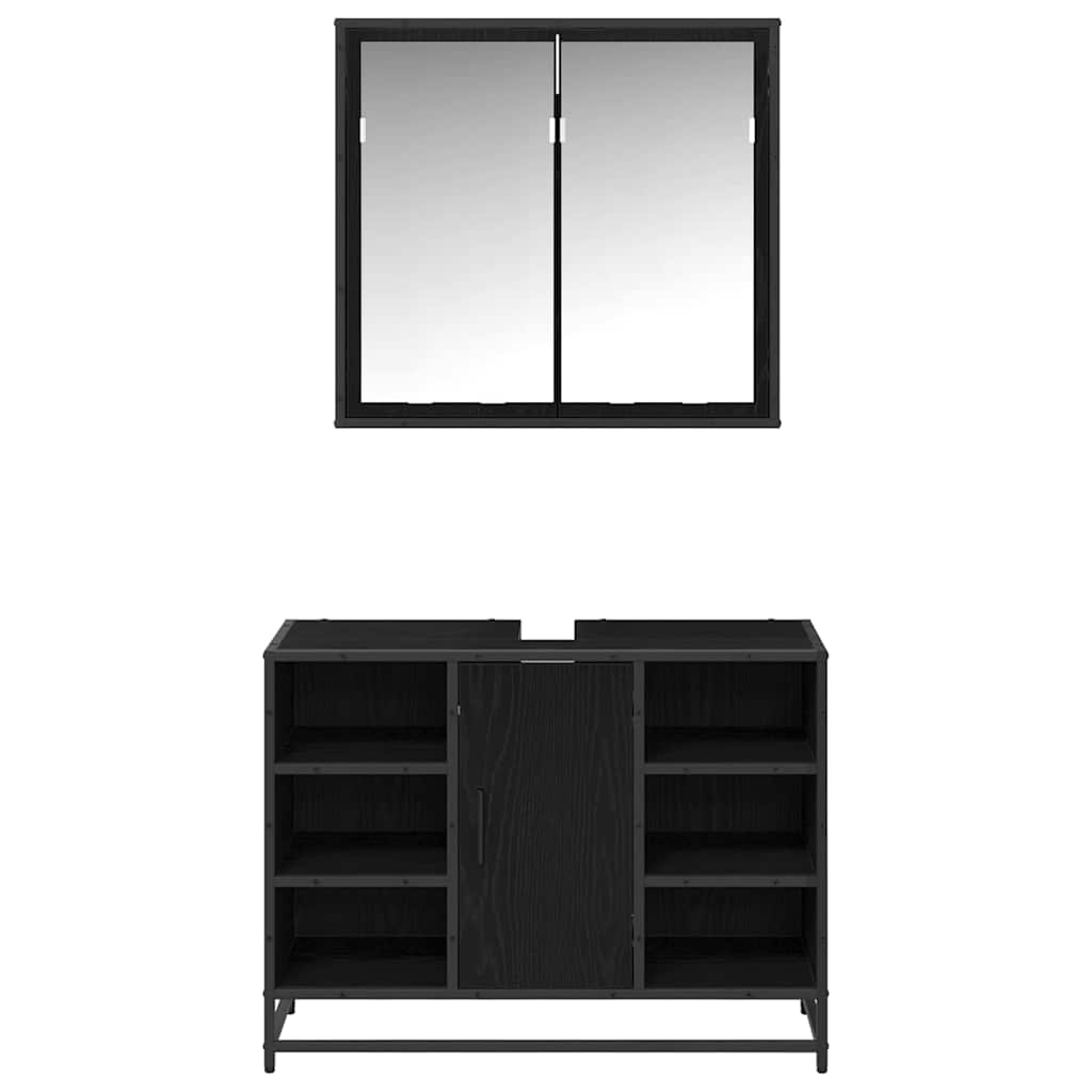 Set namještaja za kupaonicu 2 pcs Crni hrast Konstruirano drvo