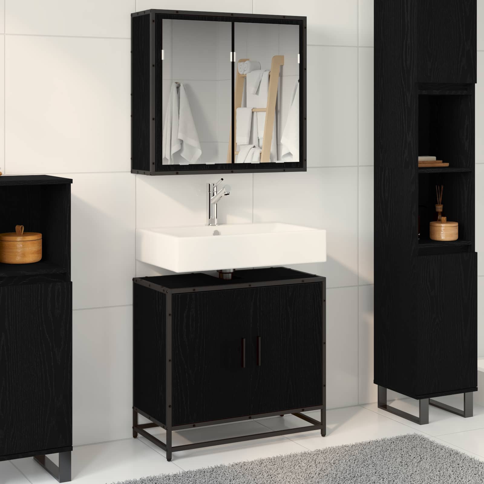 Set namještaja za kupaonicu 2 pcs Crni hrast Konstruirano drvo